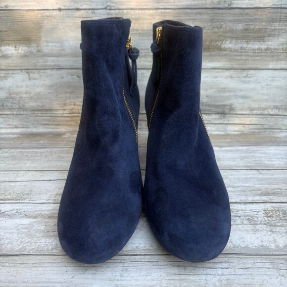 Cole Haan Saylor Grande Bootie Sz 9B Blue Suede Side Zipper Round Tow Block Heel - Picture 3 of 14